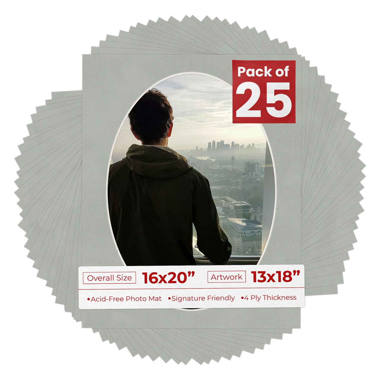 Light Grey Suede Mat Board for 16x20 Frames - Oval Opening for 13x18 Photos